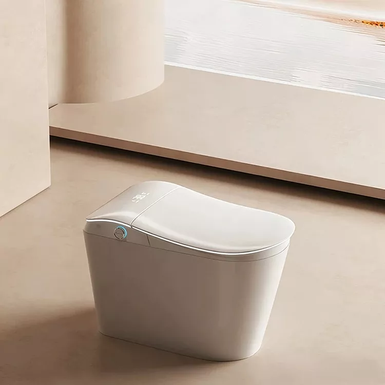 Viedā tualete ar iebūvētu ūdens filtru un ar pēdu aktivizējamu skalošanu